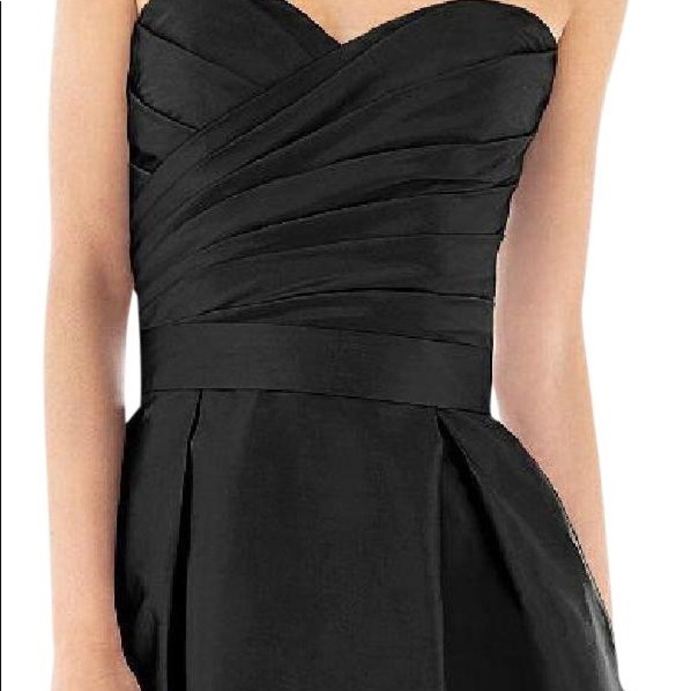 ALFRED SUNG long black strapless dress, pockets